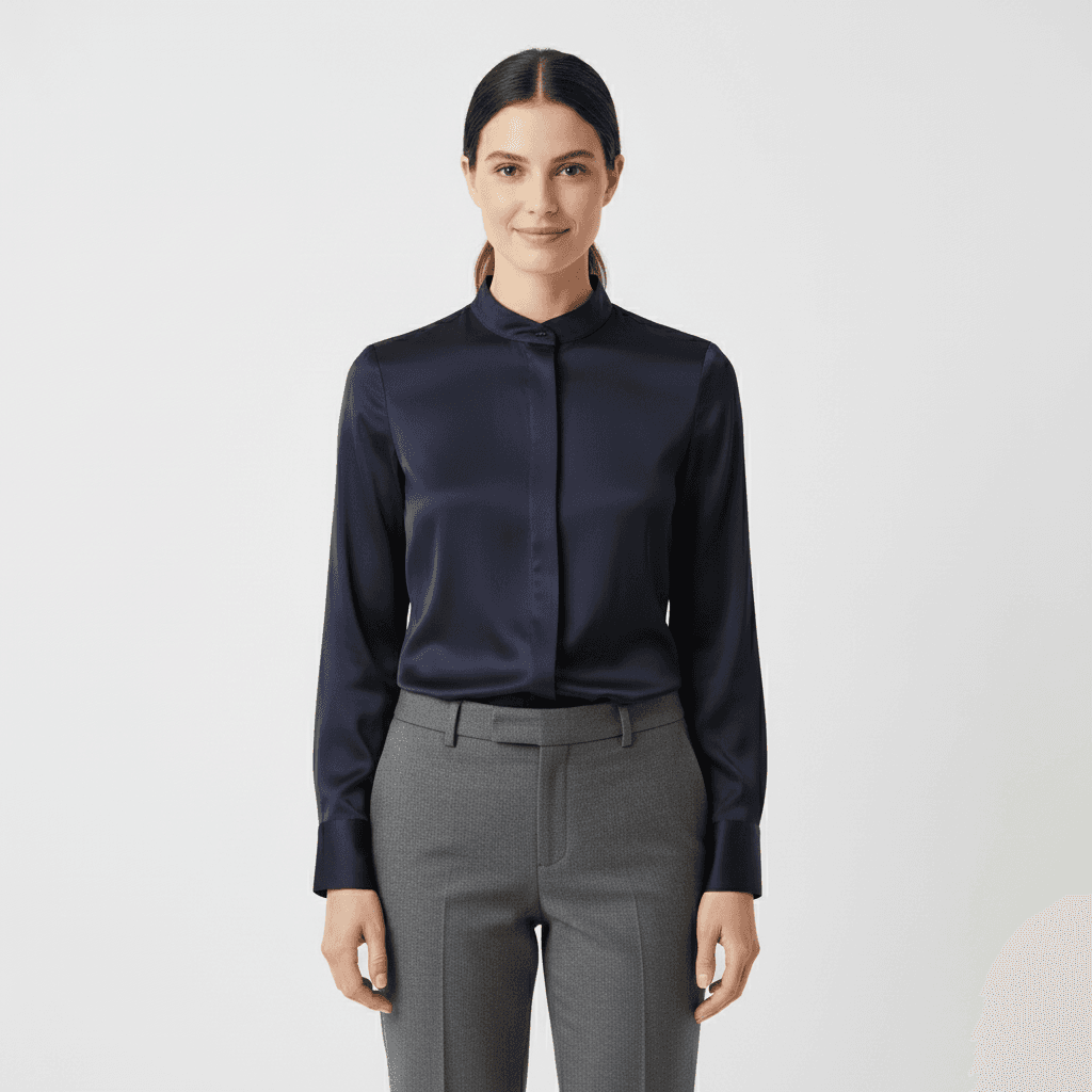 AI outfit swap result – Clean headshot style with neutral background