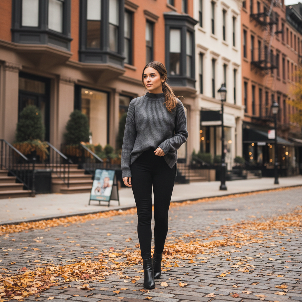 Person in casual clothes before winter styling