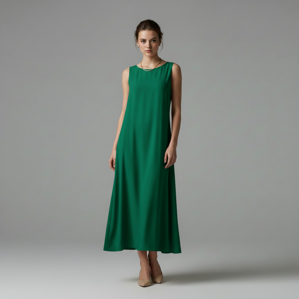 After: Beige dress to emerald gown