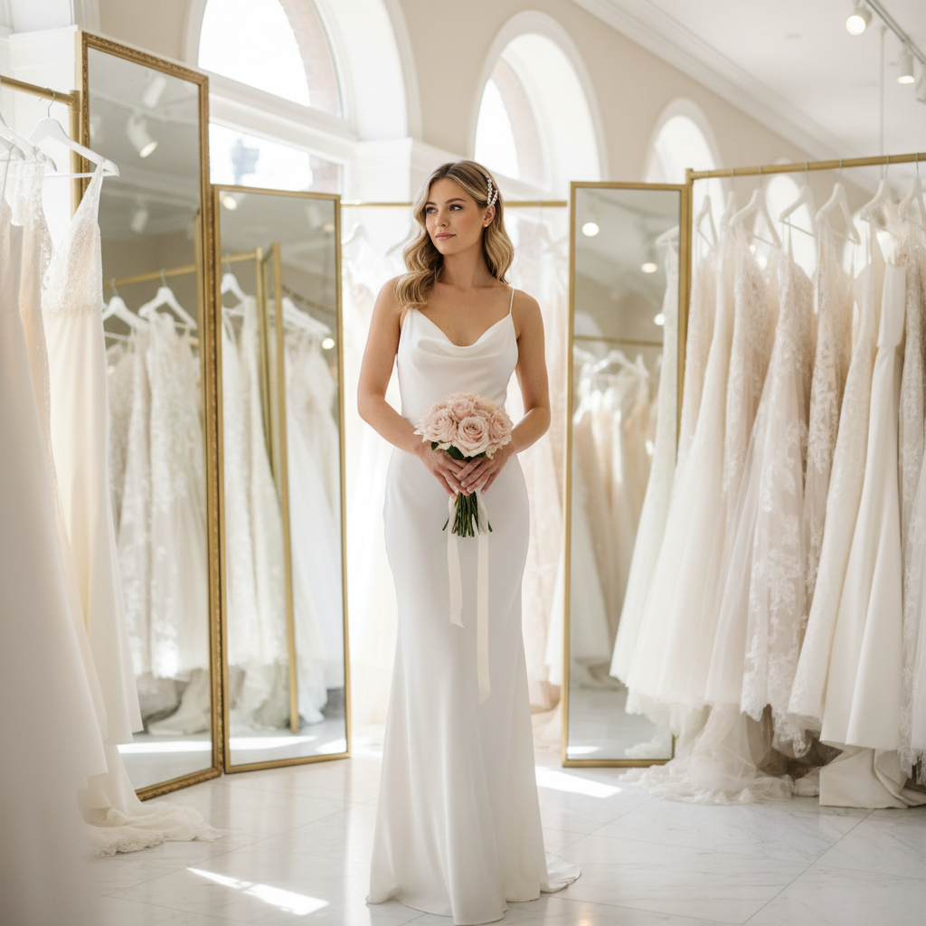 Person before virtual wedding dress try-on