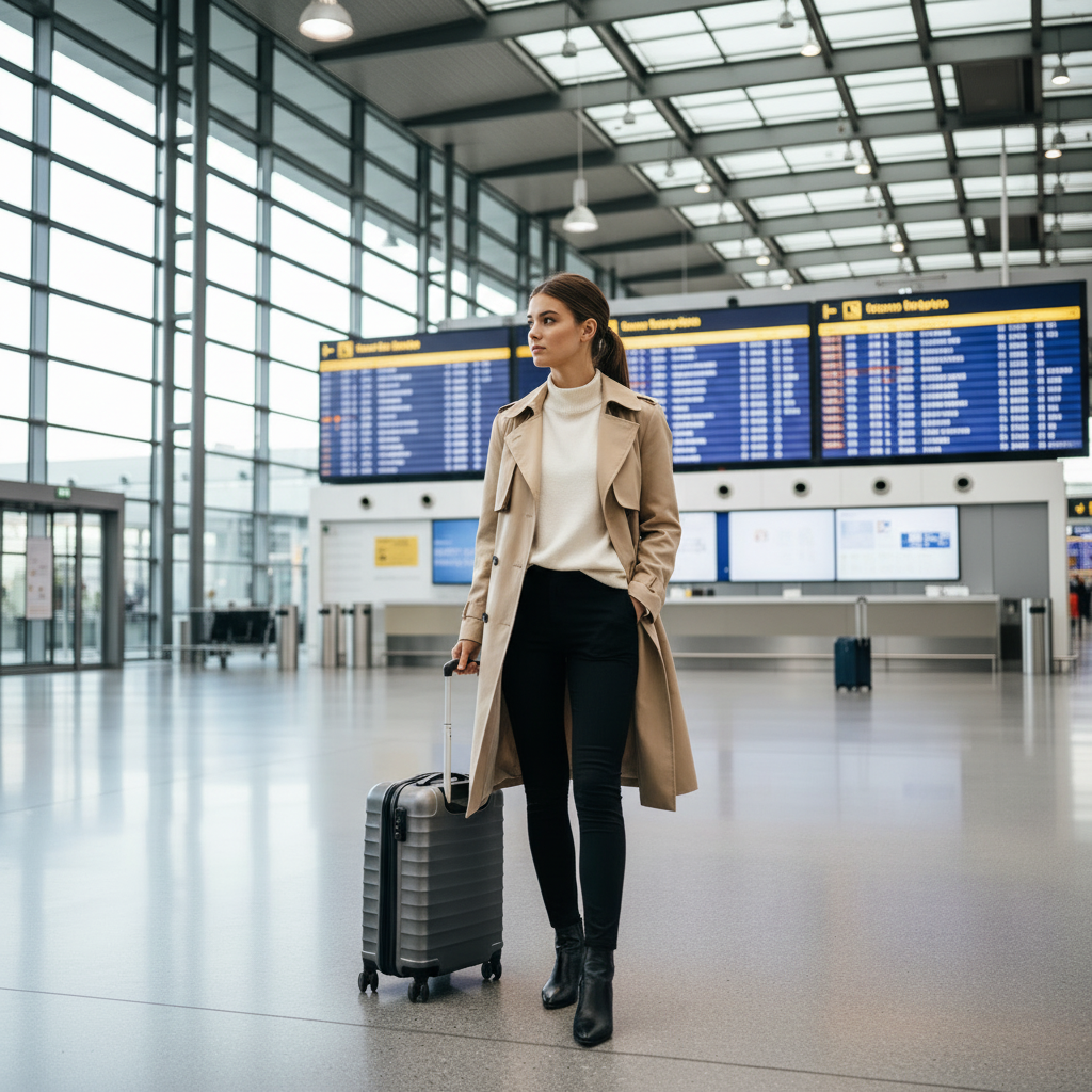 Same person in chic travel look after AI styling