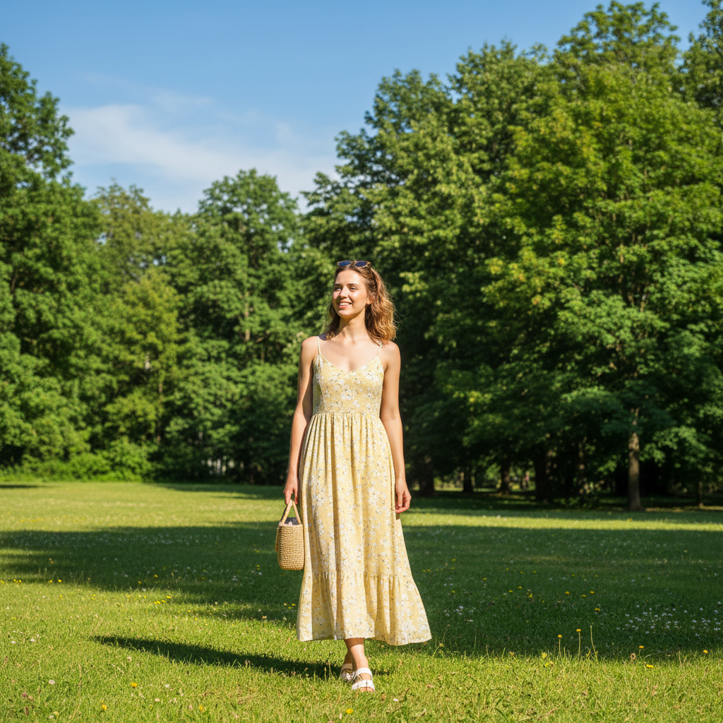Person in summer outfit before seasonal transformation