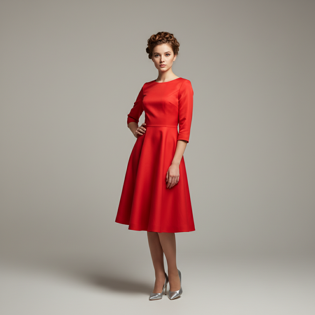 Person in red dress before AI color transformation