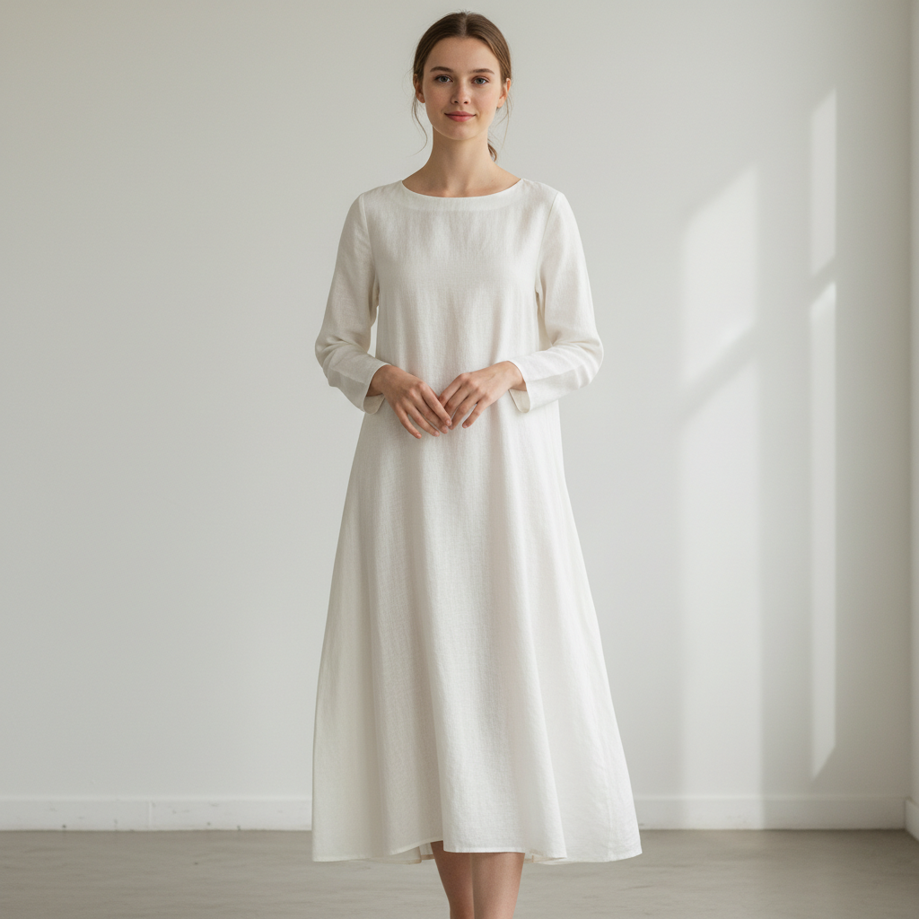 Cream linen midi dress before AI Clothes Color Changer recolor